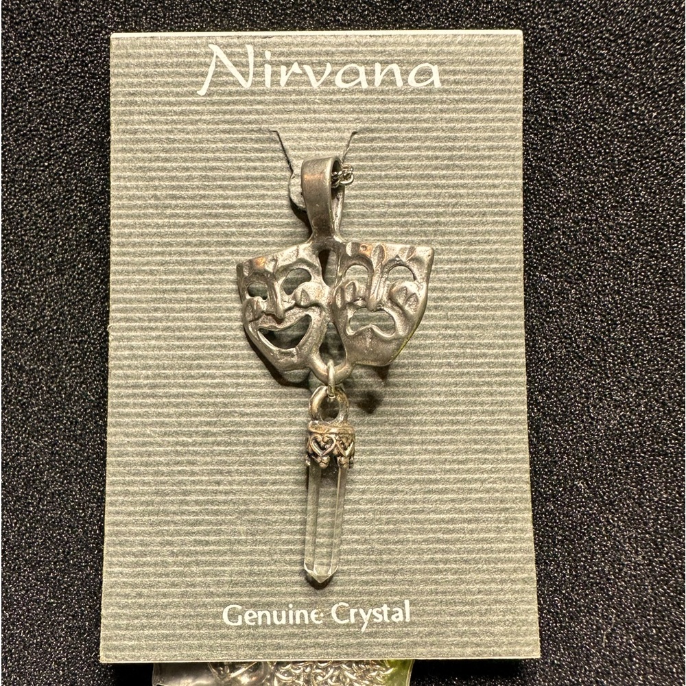 Vintage Happy & Sad face pendant necklace with genuine crystal